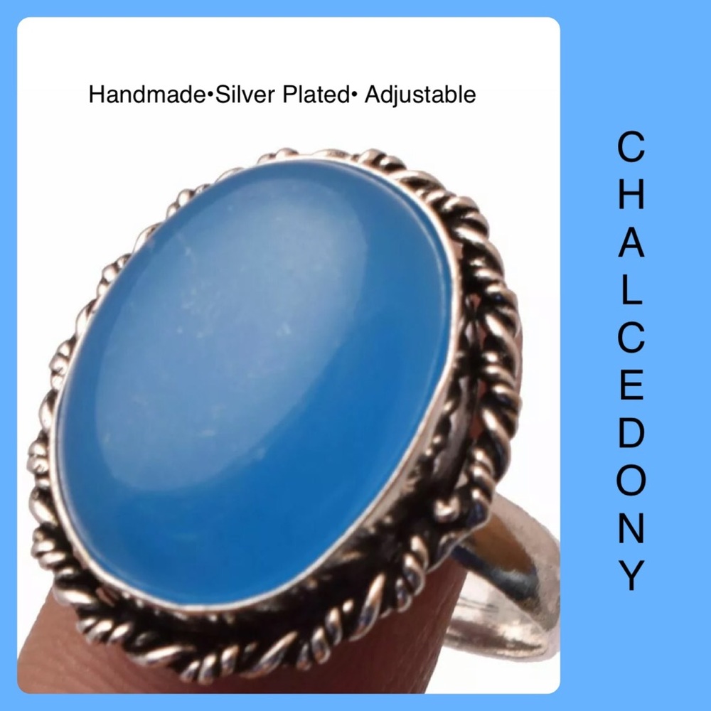 Blue Chalcedony Handmade Silver Boho Adjustable